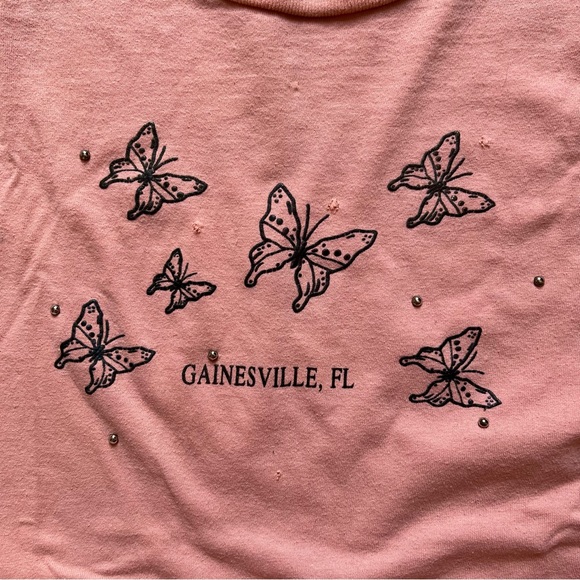 Vintage Peach Gainesville Florida Short Sleeve Butterfly Graphic Tee Studded - Picture 7 of 8